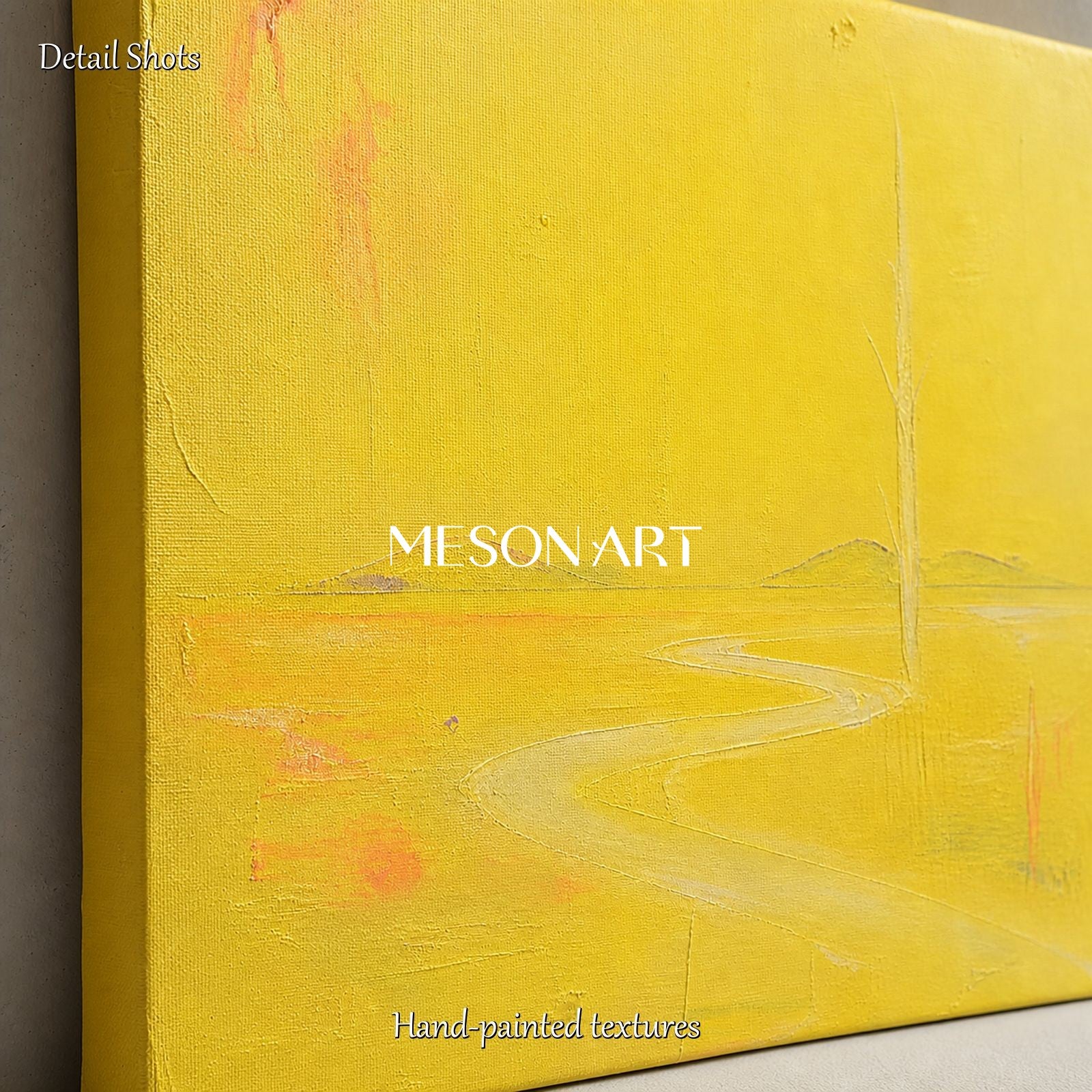 Minimalist Yellow Landscape Painting With Soft Texture For Modern Living Room Wall Decor