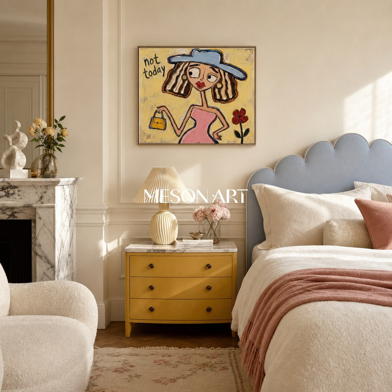 Chic Pop Art Painting With Text Not Today For Vibrant Bedroom Decor
