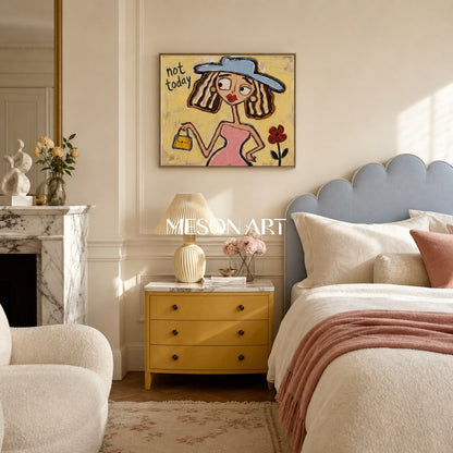 Chic Pop Art Painting With Text Not Today For Vibrant Bedroom Decor
