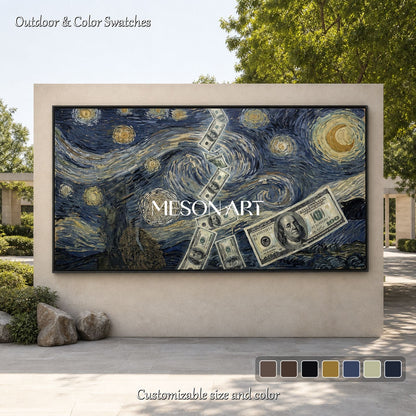 Blue And Gold Surrealist Art Van Gogh Style Panoramic Wall Decor For Living Room By Mesonart