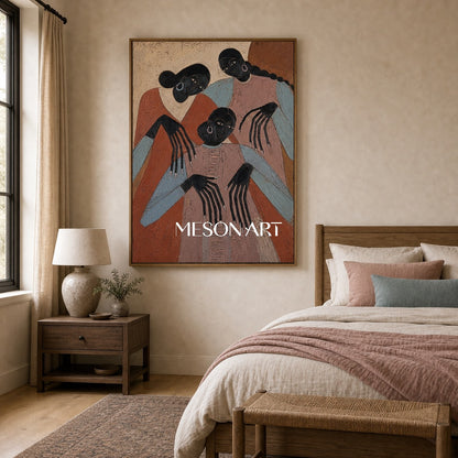 Original Expressionist Art Painting With Primitive Figures For Modern Living Room Decor