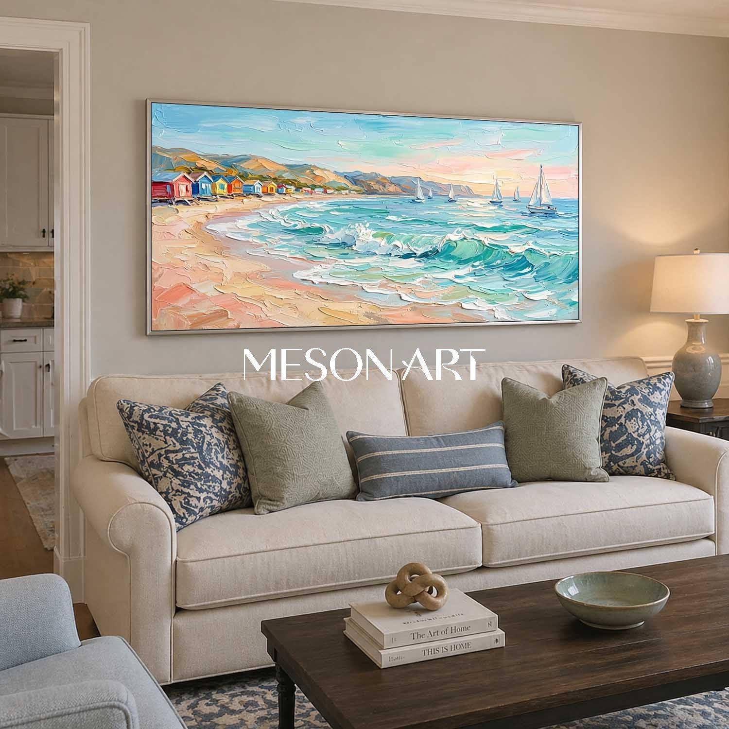 Luxury Coastal Wall Art With Turquoise Waves And Sailboats For Living Room Decor
