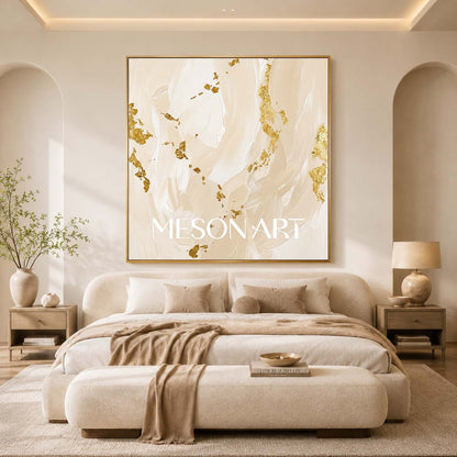 Luxury Gold Leaf Abstract Painting Beige Minimalist Art For Modern Home Decor