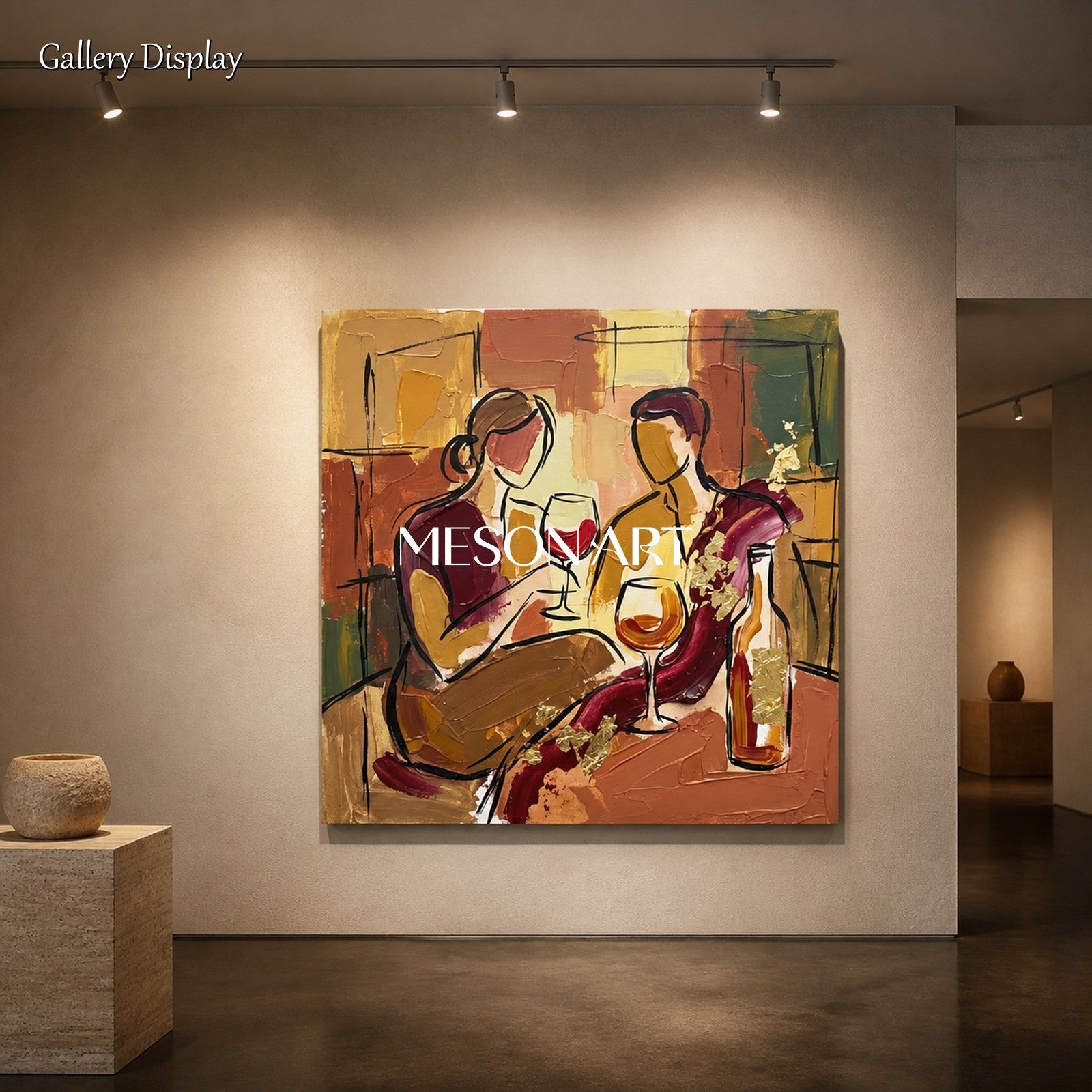 Red And Gold Wine Tasting Art Contemporary Painting Square Wall Decor For Dining Room By Mesonart