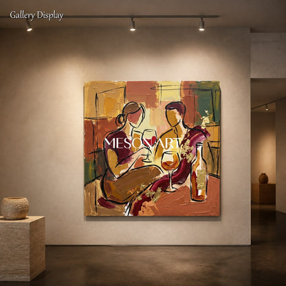 Red And Gold Wine Tasting Art Contemporary Painting Square Wall Decor For Dining Room By Mesonart