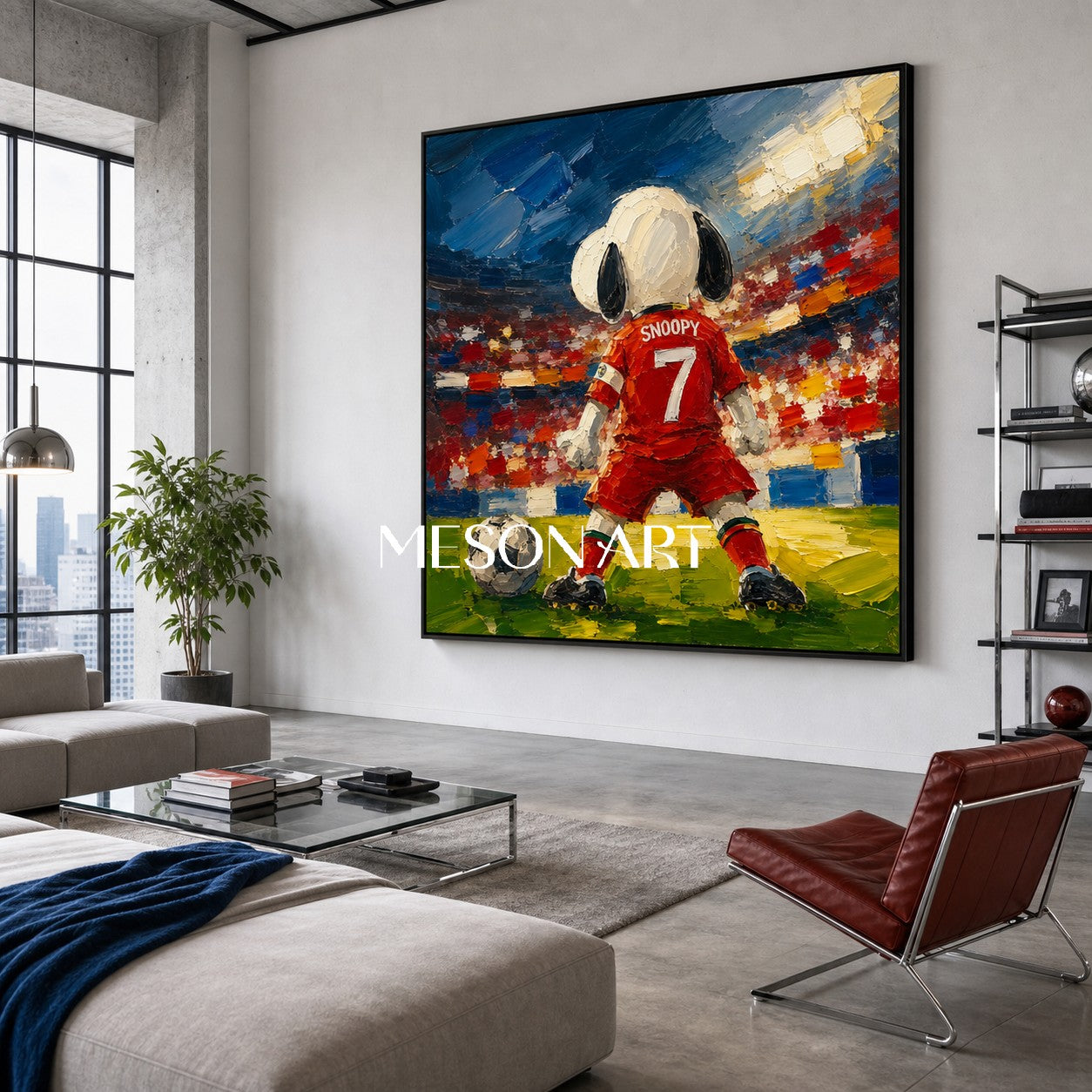 Snoopy Football Art Print In Red Jersey For Living Room Kids Room Pop Culture Wall Decor