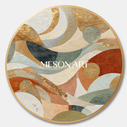Bauhaus Geometric Abstraction – Textured Round Canvas in Earthy Tones