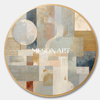 Neutral Geometric Abstraction Wall Art – Textured Round Canvas for Modern Interiors