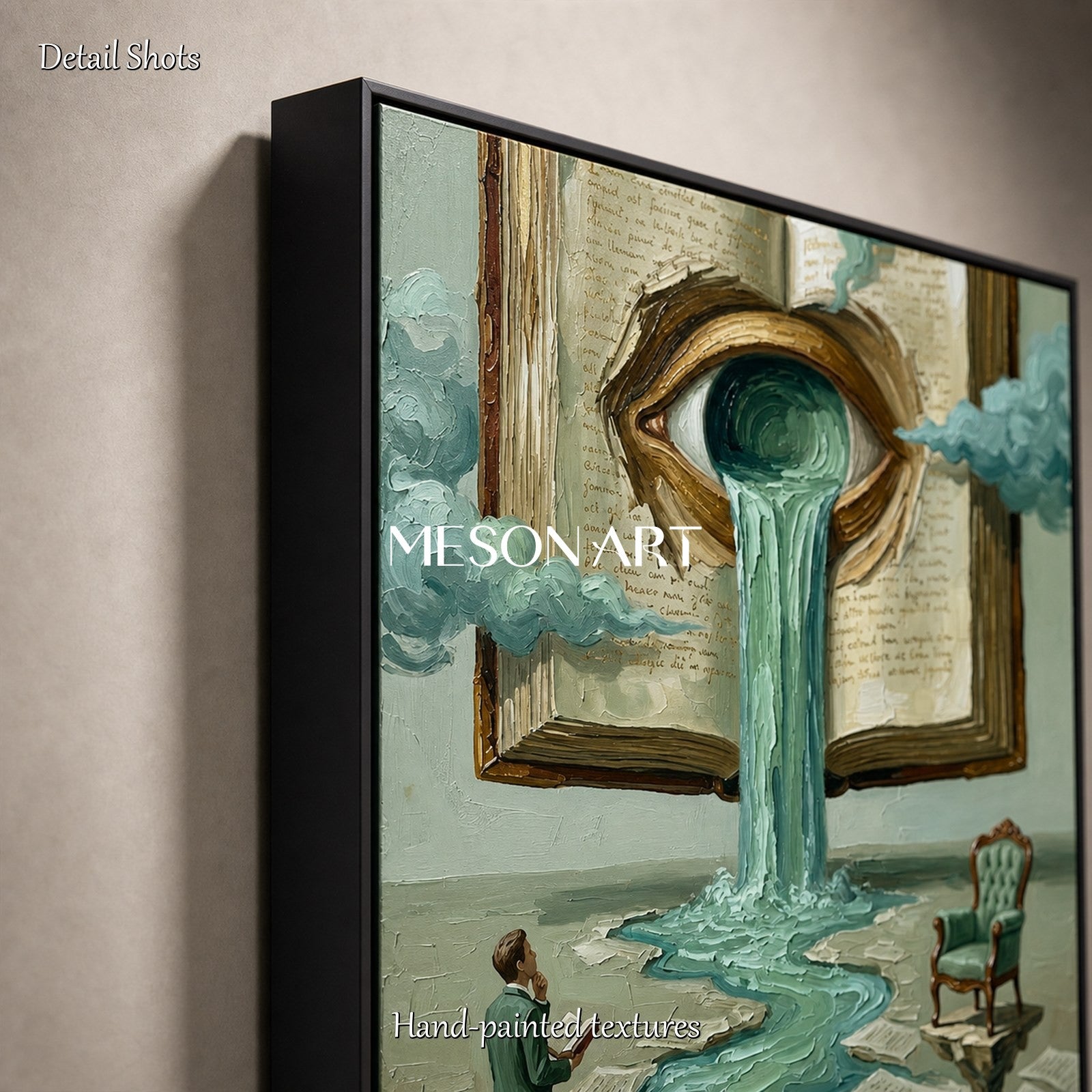 Surrealist Eye Book Painting For Modern Home Office And Study Wall Decor