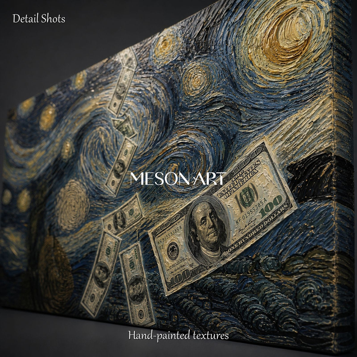 Blue And Gold Surrealist Art Van Gogh Style Panoramic Wall Decor For Living Room By Mesonart
