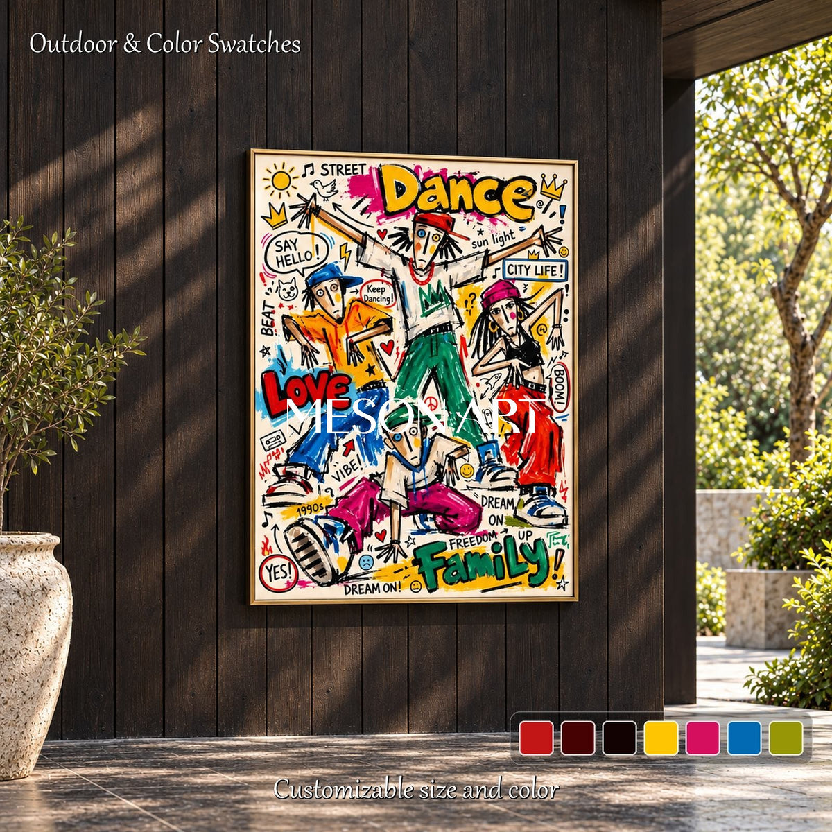 Yellow And Red Graffiti Art Rectangular Wall Decor For Living Room Original Artist Hand Painted By Mesonart