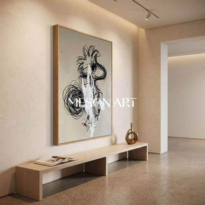 Original Graffiti Abstract Painting In Black And White For Modern Living Room Entryway Decor