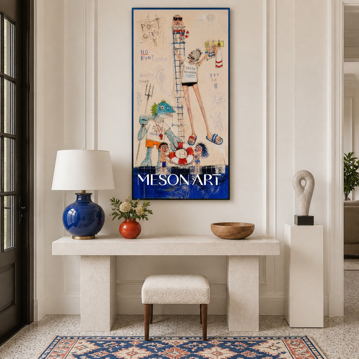Blue And Orange Graffiti Cartoon Swimming Pool Art Panoramic Lifeguard Painting By Mesonart