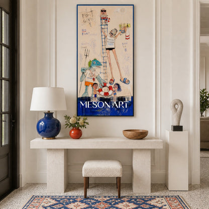 Blue And Orange Graffiti Cartoon Swimming Pool Art Panoramic Lifeguard Painting By Mesonart