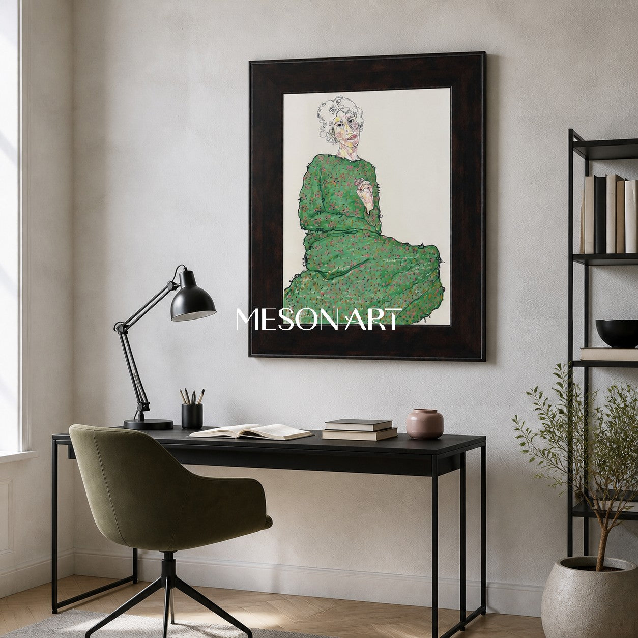 Green And White Fine Art Collectible Painting Rectangular Wall Decor For Living Room By Mesonart