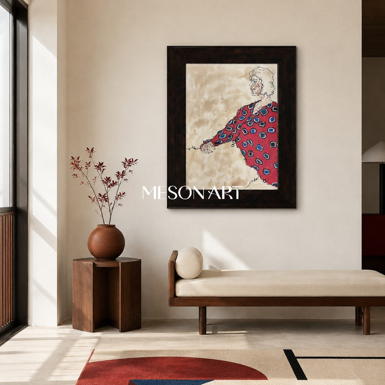 Red And Beige Contemporary Painting Original Artist Statement Artwork Rectangular Wall Decor For Living Room By Mesonart