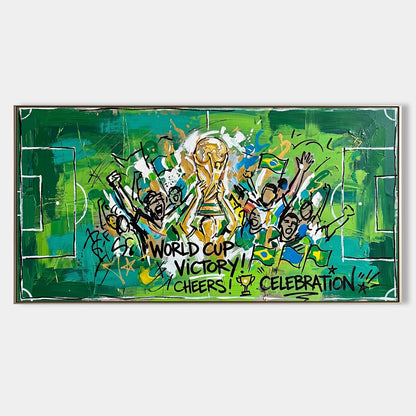 Large World Cup Graffiti Painting Green Gold Sports Art For Living Room Entryway
