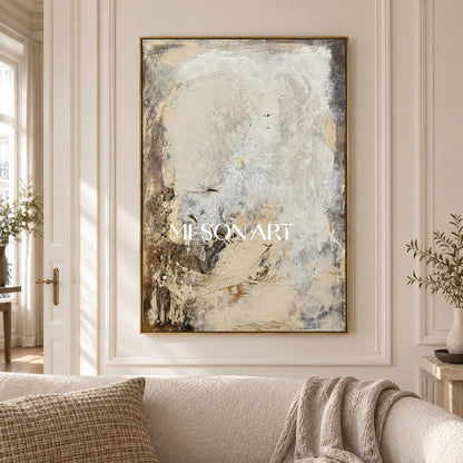 Neutral Black And White Abstract Painting Modern Textured Canvas Wall Art For Living Room By Mesonart