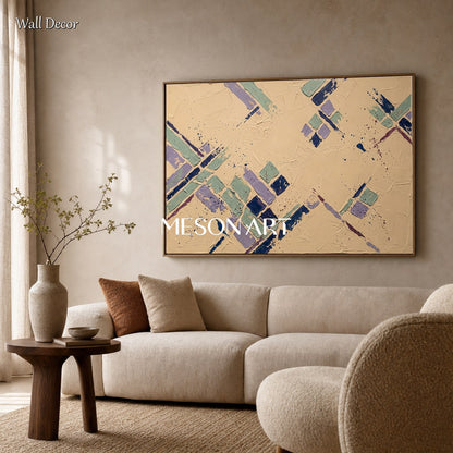 Minimalist Geometric Abstract Art With Textured Relief For Living Room And Home Office Decor
