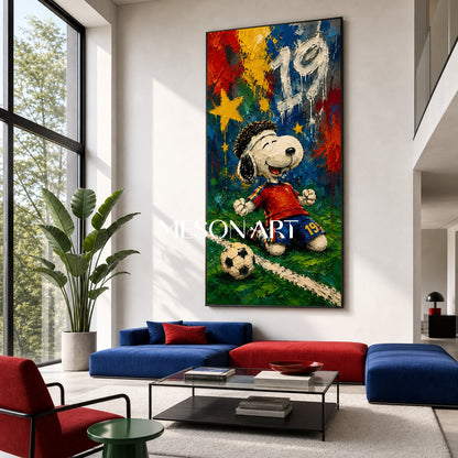 Snoopy Football Graffiti Art Print With Bold Colors And Palette Knife Texture For Kids Room Decor