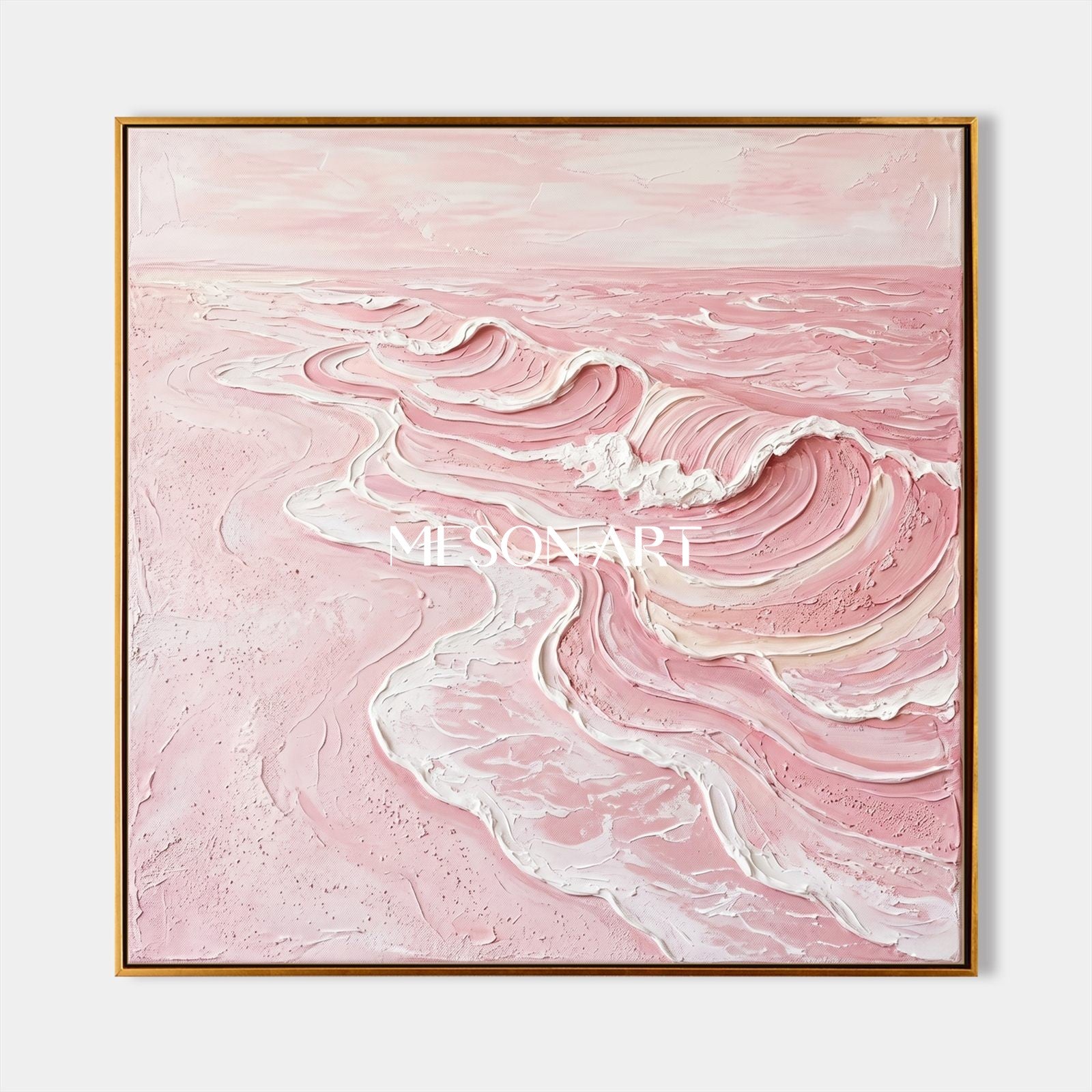 Pink Ocean Wave Wall Art With Textured Relief For Modern Home Decor