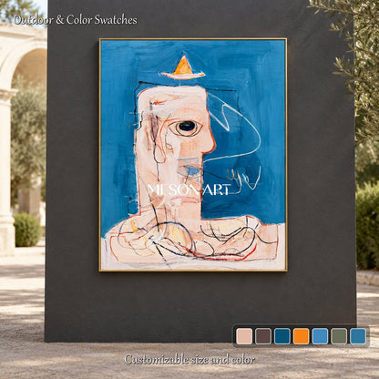 Blue And White Cartoon Graffiti Art Rectangular Wall Decor For Living Room By Mesonart