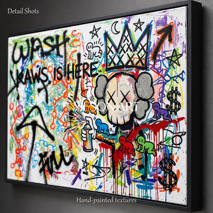 Black And White Abstract Graffiti Kaws Painting Rectangular Wall Art For Living Room By Mesonart