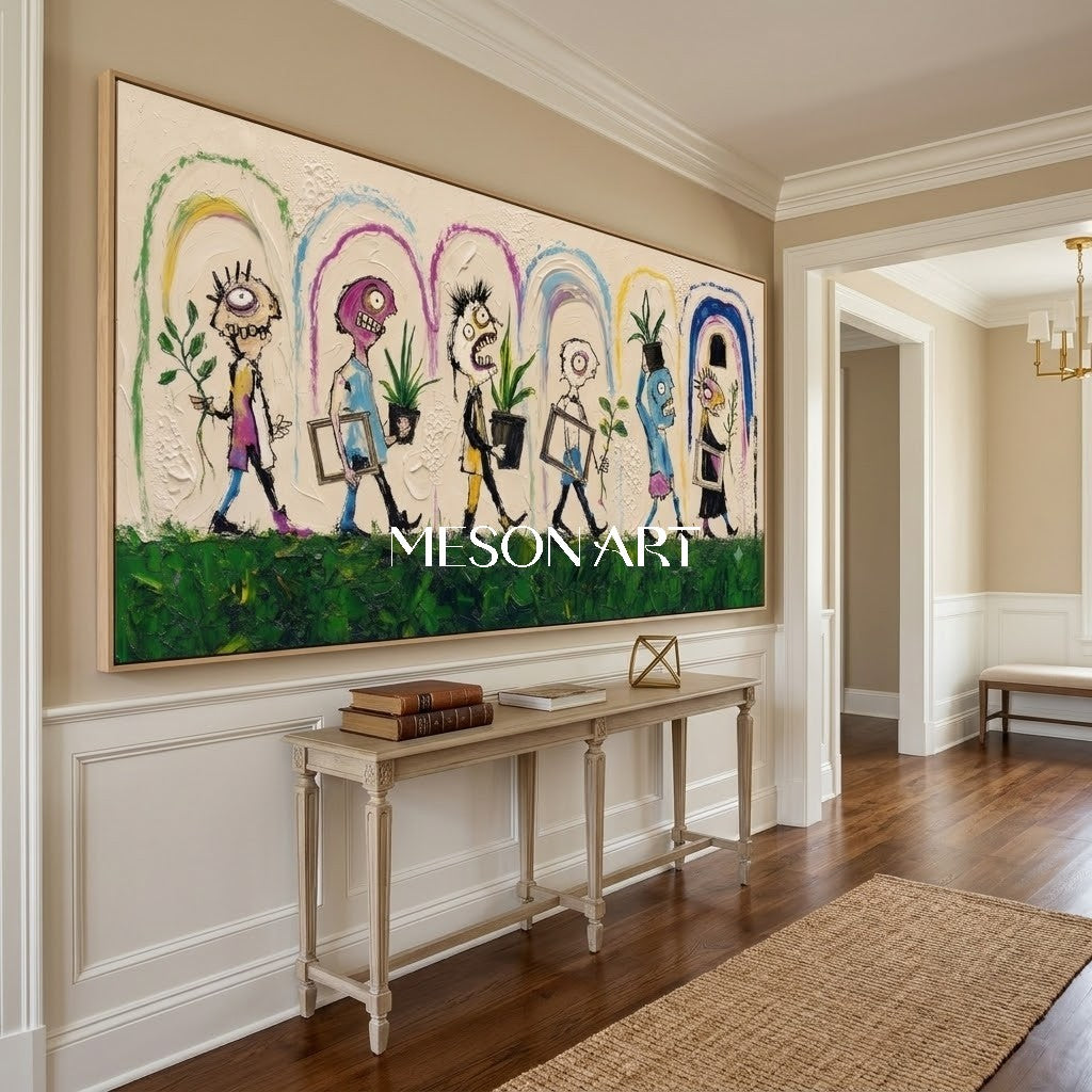 Colorful Pop Art Graffiti Painting With Quirky Characters For Modern Living Room Wall Decor