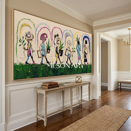 Colorful Pop Art Graffiti Painting With Quirky Characters For Modern Living Room Wall Decor