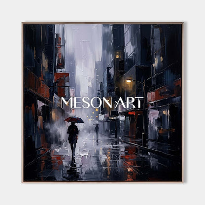Abstract City Street Painting With Plaster Texture For Modern Living Room Decor