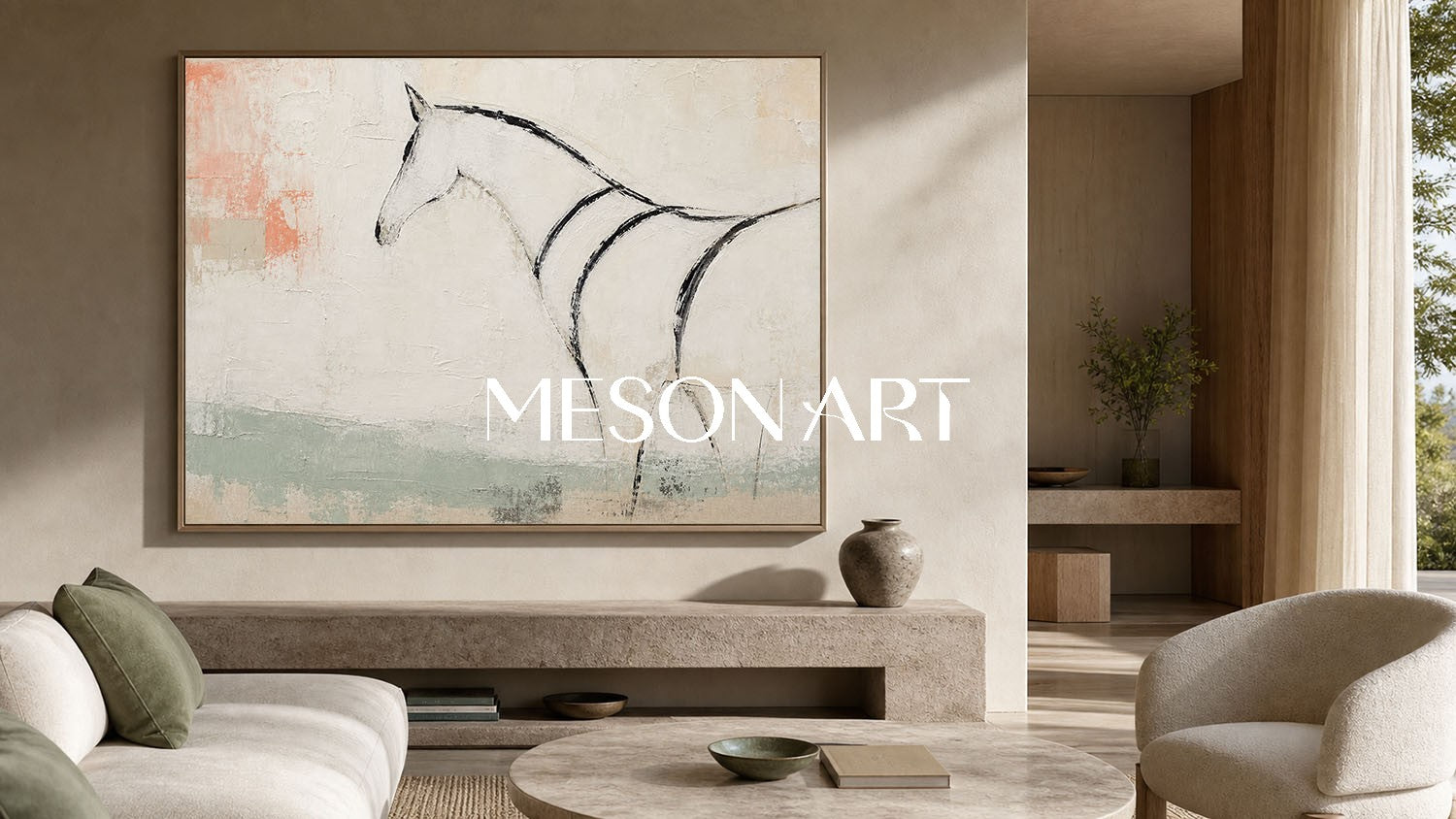 Minimalist Horse Painting Abstract Animal Wall Art For Modern Living Room And Home Office Decor