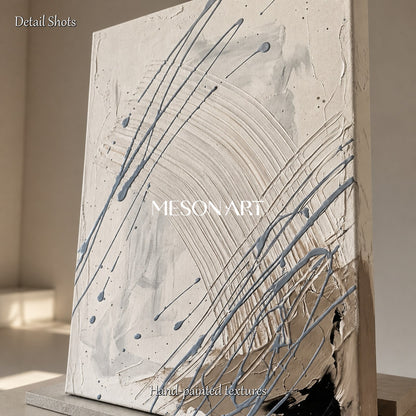 White And Gray Jackson Pollock Inspired Abstract Expressionism Rectangular Painting Wall Art For Living Room By Mesonart