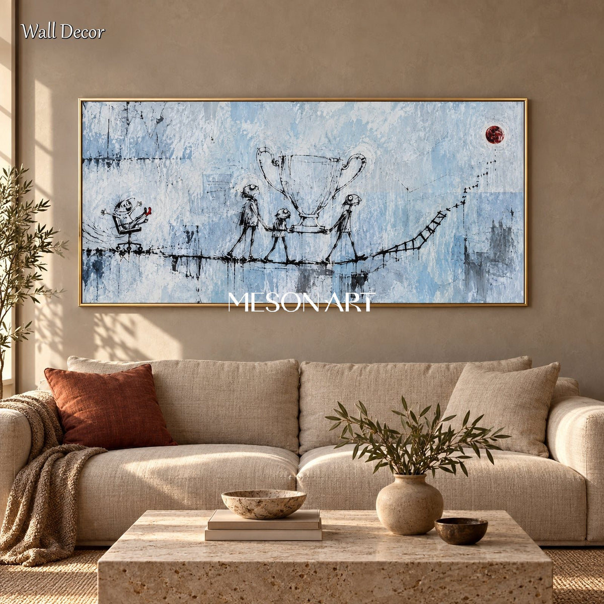 Blue Abstract Street Art Painting Contemporary Urban Canvas Wall Art Panoramic Original Artist By Mesonart