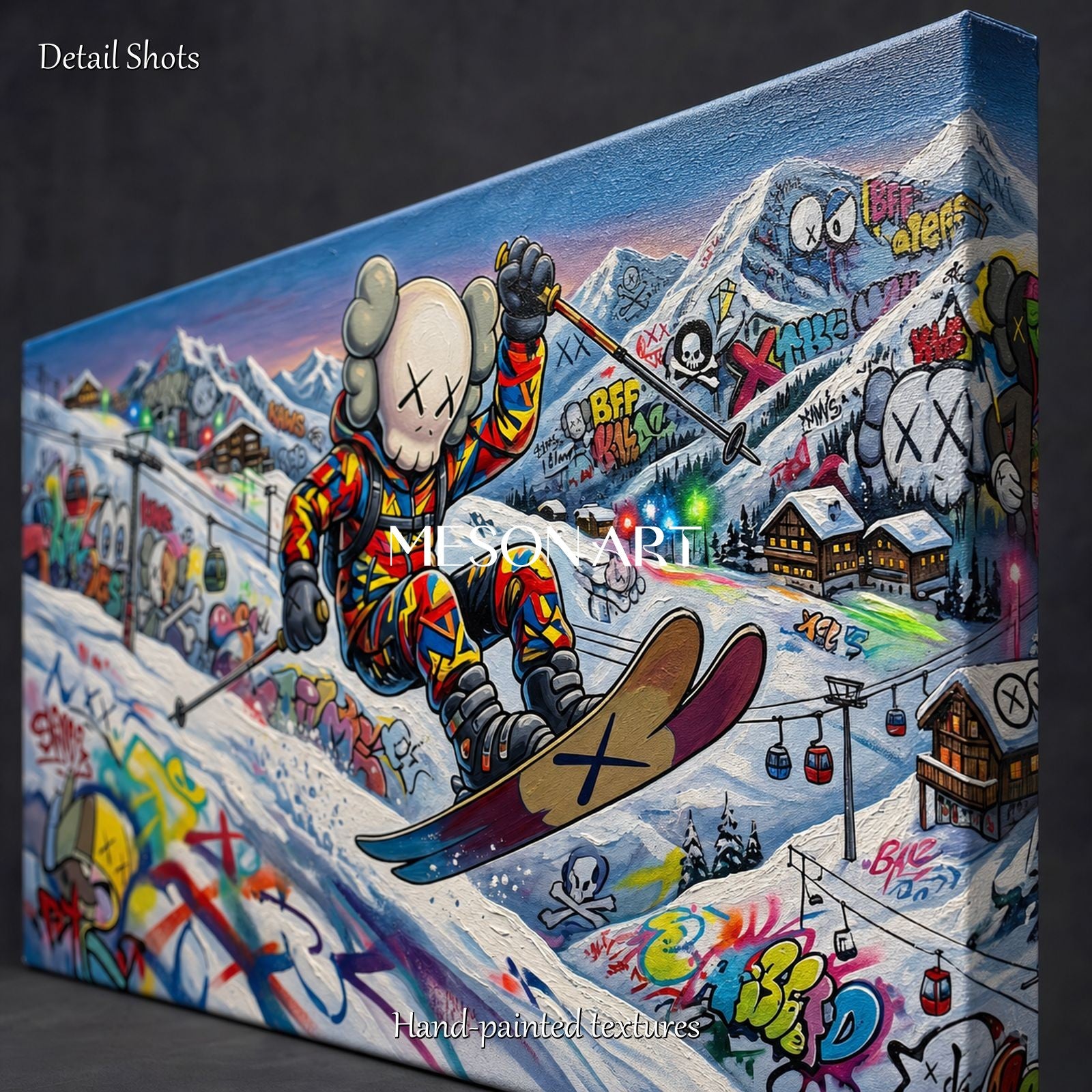 Graffiti Ski Art Painting For Modern Living Room With Pop Culture Icons