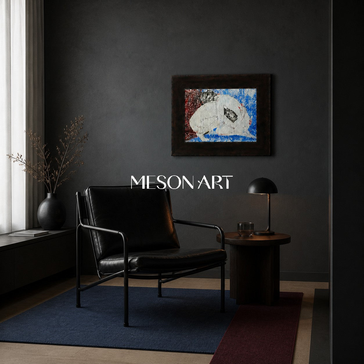 Modern Abstract Painting With Red And Blue Textures For Contemporary Living Room Decor