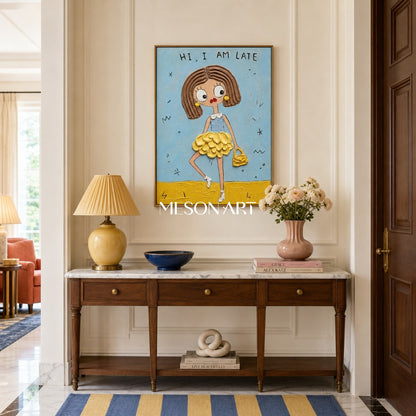 Playful Pop Art Painting With Textured Relief For Modern Bedroom Decor