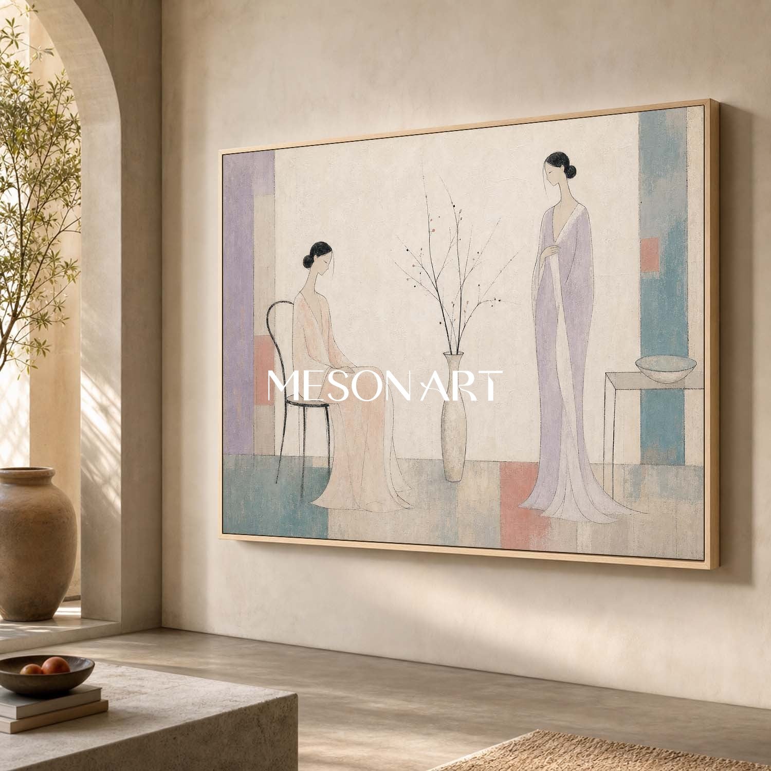 Elegant Art Deco Women Painting For Living Room And Bedroom Wall Decor With Soft Pastel Tones