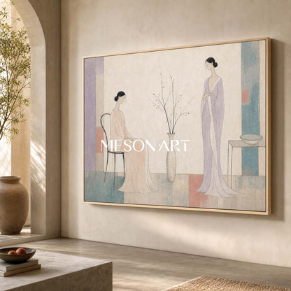 Elegant Art Deco Women Painting For Living Room And Bedroom Wall Decor With Soft Pastel Tones