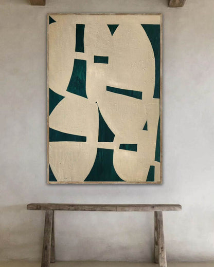 Beige and Green Abstract Canvas Painting Wabi Sabi Wall Decor Beige and Green Minimalist Canvas Art
