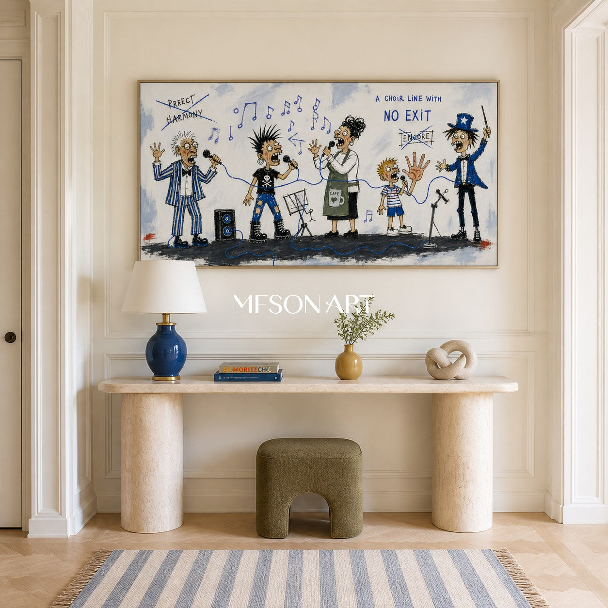 Blue And Black Graffiti Figurative Art Panoramic Music Performance Wall Decor For Living Room By Mesonart