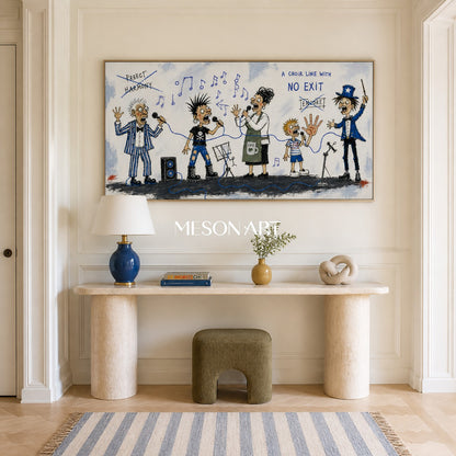 Blue And Black Graffiti Figurative Art Panoramic Music Performance Wall Decor For Living Room By Mesonart
