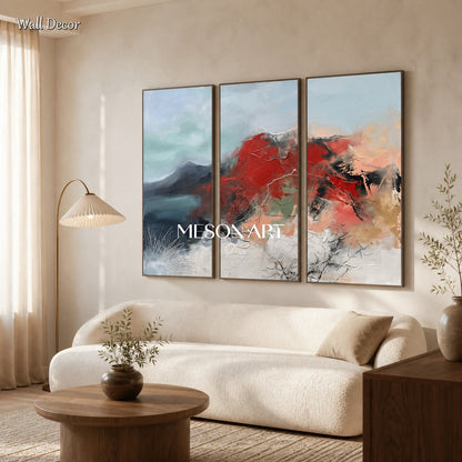 Red And Blue Abstract Expressionist Landscape Painting Rectangular Wall Art Original Artist By Mesonart