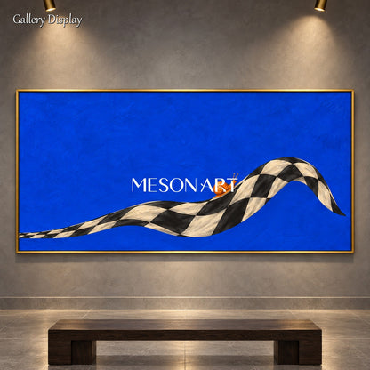 Blue And Black Surrealism Snail Painting Panoramic Wall Art For Living Room Original Artwork By Mesonart