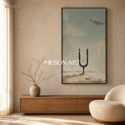 Surrealist Art With Tuning Fork And Sky Whale For Sophisticated Living Room Or Study Decor