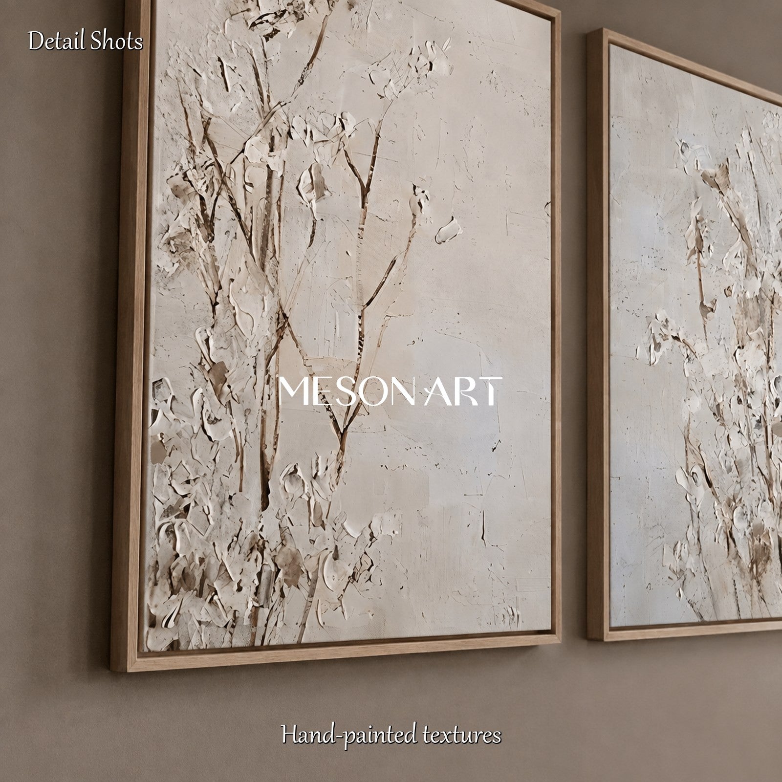White And Gray Flowers Painting Rectangular Wall Art Original Artist Hand Painted Abstract Floral Decor For Living Room By Mesonart