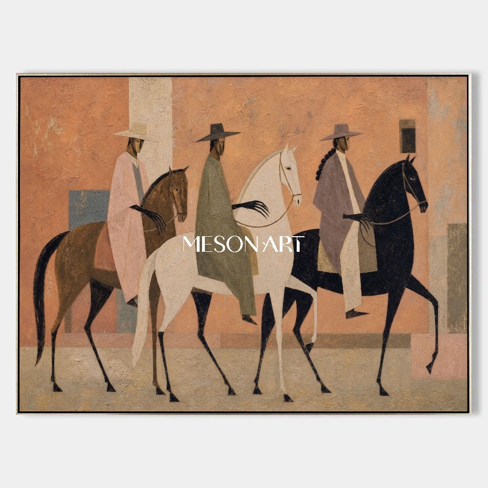 Abstract Expressionist Horse Painting With Earthy Tones For Modern Living Room Decor