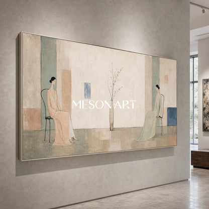 Beige Art Deco Portrait Painting With Soft Brushwork For Luxury Living Room And Bedroom Decor