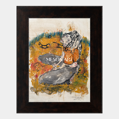 Brown And Orange Contemporary Figurative Painting Rectangular Wall Art Original Artist Fine Artwork By Mesonart