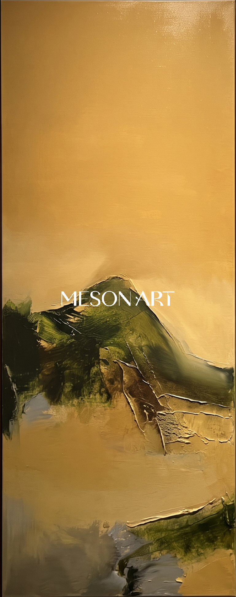 Gold And Green Abstract Expressionist Painting Rectangular Wall Art Original Artist Hand Painted By Mesonart