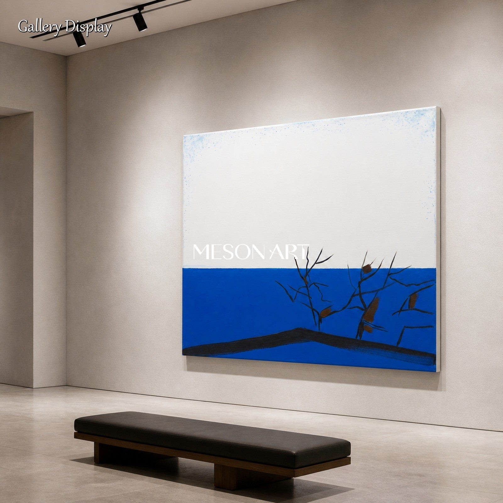 Blue And White Abstract Landscape Painting Square Wall Art Contemporary Original Artist By Mesonart